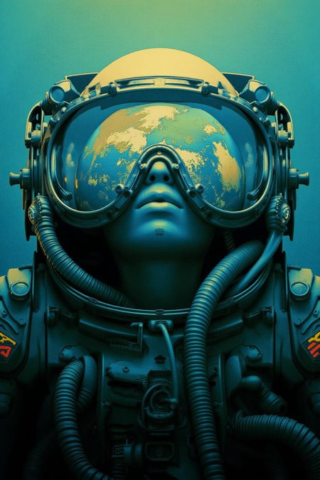 pascalblanche1 illustration. 
juangimenez1. Close up of an astronaut wearing a pair of large reflective goggle. Earth is reflected in the goggles.  <lora:pascalblanche1_cap_d8a4:1.0><lora:860248849418087767:0>
