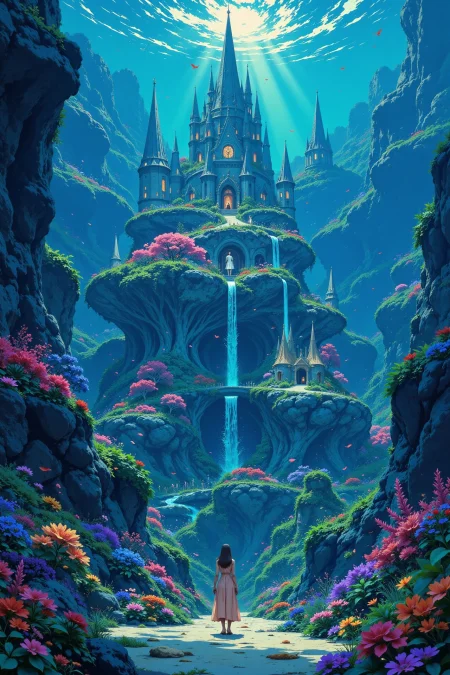 a fantasy underwater palace beautiful  landscape, noon, woman, very intricate, very detailed, sharp, bright, colorful, <lora:Hand v2:0.5> <lora:Anti-Blur:1><lora:Insane Detail Slider:0.25>  <lora:flux.1_lora_flyway_Epic-detail_v2:0.3> <lora:fluxenhancer:0.25> <lora:ROWER:0.8>  <lora:Anime_style:0.6> anime style