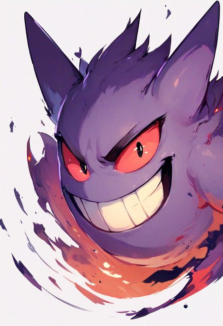 score_9, score_8_up, score_8,
gengar, solo, no humans,  red sclera,  v-shaped eyebrows, black eyes, evil smile, 
floating, looking at viewer, white background,
