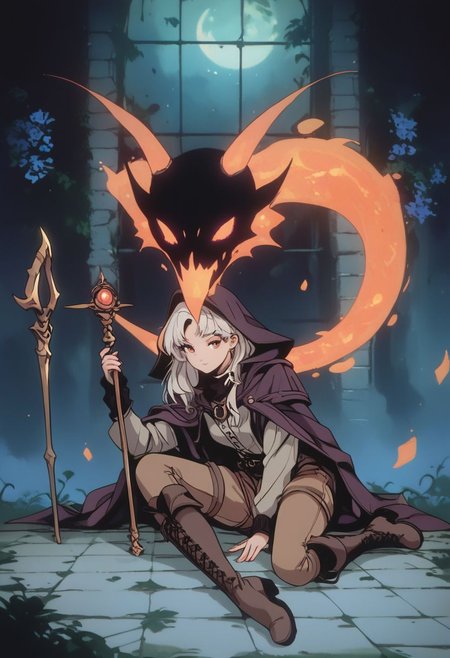 score_9, score_8_up, score_7_up, score_6_up, score_5_up, detailed background, witch girl, brown shorts, roll out, boots, jacket, magic staff, looking at viewer, (full body:1.3), pikaole