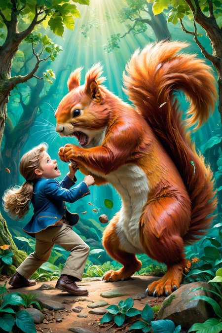 by Jeremiah Ketner and Bruce Weber,   action shot, fighting, fantasy, gigantic squirrels, bosstyle <lora:boss_battles:0.55>  ,  oil pastel <lora:oil_pastel:1.00>  <lora:more_art:0.30> <lora:RMSDXL_Enhance:0.45> <lora:RMSDXL_Creative:0.45> <lora:RMSDXL_Photo:0.45> <lora:RMSDXL_Darkness_Cinema:0.45> <lora:clothing_slider:2.00> <lora:great_lighting:1.00> <lora:aesthetic:1.00> <lora:looking_at_viewer:1.00> <lora:photorealistic_portrait_v2:0.25> <lora:attractive_v2:0.10> <lora:extremely_detailed_v2:0.25> <lora:XDetail_heavy:0.45> <lora:add_detail:0.75> <lora:perfect_eyes:0.25> <lora:perfect_hands:0.50> <lora:midjourney:-0.15>