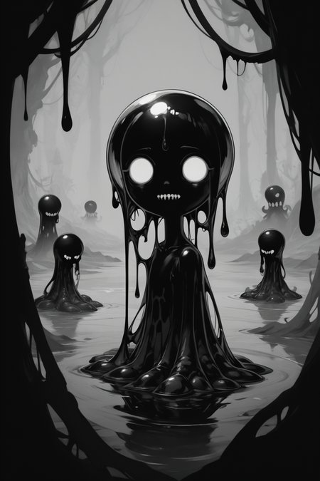 score_9, score_8_up, score_7_up, score_6_up, score_5_up, score_4_up, <lora:GRIM_v1:1>  greyscale, monochrome, limited palette, horror (theme), eldritch abomination, chaotic, silhouette,, <lora:wizardslimev15-t:1> wizardslimus, slime skin, transparent head, transparent body, transparent hair, transparent face, transparent, slime girl