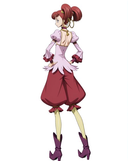 anime coloring,anime screencap,
highres,best quality,masterpiece,
shiny skin,
BREAK
<lora:transparent-background-illustriousxl-lora-nochekaiser:1>,transparent background,(white background:1.1),
Code Geass,
BREAK
<lora:Carine_ne_Britannia_Code_Geass_IL:1>,carbritan,1girl,solo,flat chest,twintails,blue eyes,red hair,short twintails,earrings,short hair,
long sleeves,jewelry,boots,shoes,choker,puffy sleeves,necklace,high heels,juliet sleeves,hoop earrings,ankle boots,red shorts,purple footwear,puffy_pants,pointy footwear,yellow pantyhose,
full body,hands on own hips,standing,back,