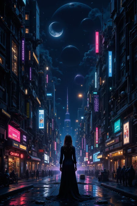 city, street, beautiful misterious futuristic sci-fi cyberpunk landscape, bright luminous night, woman, very intricate, very detailed, sharp, colorful, <lora:Hand v2:0.5> <lora:Anti-Blur:1><lora:Insane Detail Slider:0.25>  <lora:flux.1_lora_flyway_Epic-detail_v2:0.3> <lora:fluxenhancer:0.25><lora:The_Dark_Side_Of_The_Future:0.4><lora:Neurocore Anime Cyberpunk v2.0:0.5> A digital artwork in the style of cknc