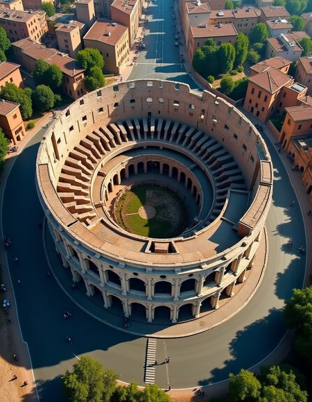 Aerial perspective of the Colosseum in Rome, Italy. Breathtaking bird's eye view of the ancient amphitheater, showcasing its oval structure and arched facades. Surrounding Roman Forum ruins and modern city streets visible from above, beautiful shadows, detailed textures, detailed scene, ultra detailed, best quality, 4K, hyperdetailed image, realistic skin texture, photorealistic image<lora:add-detail-xl:1> <lora:Flux-style-xl-lora:1> <lora:extremely_detailed:1> <lora:xl_more_art-full_v1:1> <lora:ElvenInterior:1>