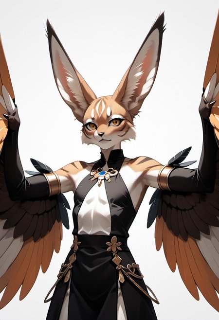 1person, Palagiri, anthro, feline features, feline nose, large ears, ((wing arms)), no hands
3/4 view, perfect face, perfect wings,
upper body focus,
Source: anime, score: 9, score: 8up,