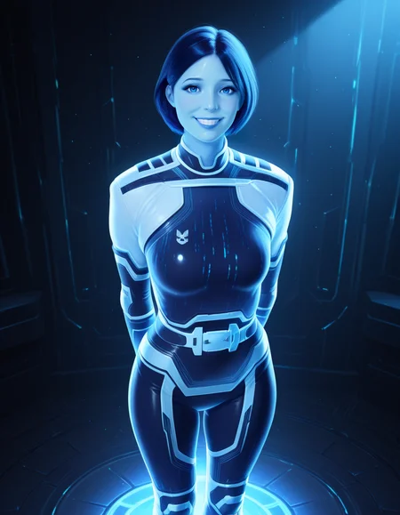Masterpiece, high-res, 2k, best quality, realistic, ,   1 girl ,  theweapon, smile, standing, hands behind back, <lora:The_weapon_Illus-000043:1> ,  blue skin, blue eyes, looking at viewer,
