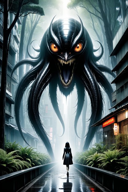 by  Junji Ito  and  Stephan Martiniere    <lora:more_art:0.30><lora:clothing_slider:2.00><lora:great_lighting:1.30><lora:aesthetic:1.15><lora:photorealistic_portrait:1.25><lora:RMSDXL_Enhance:0.45><lora:RMSDXL_Creative:0.35><lora:RMSDXL_Photo:0.45><lora:RMSDXL_Darkness_Cinema:0.50><lora:XDetail_heavy:0.45><lora:perfect_eyes:0.15><lora:perfect_hands:0.15><lora:midjourney:-0.15><lora:looking_at_viewer:0.75><lora:dpo:0.25>