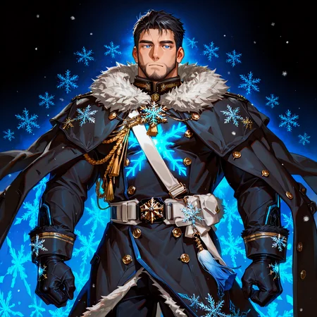 <lora:Edwin__Alchemist_Code-000004:.7>, tagatameedwin, 1boy, black hair, dark blue eyes, short hair, solo, male focus, manly, bara, mature male, muscle body,  fur trim, snowflakes pin, coat, aiguillette, shirt, sash, gloves, glowing pattern, tassel, pants, boots,
cowboy shot, 
(very short hair, beard, bara, mature, facial hair, stubble, beard, full beard, sideburn, beard, a lot of beard, ), facial hair,male focus, muscular male, muscular male, bara, mature,  bara, mature, aixiwuganda_(20222192), very awa, masterpiece, best quality, absurdres, newest, perfect quality, detailed background, intricate details,
<lora:slider_Body Type_alpha1.0_rank4_noxattn_last:3><lora:Anime Summer Days 2 Style SDXL_LoRA_Pony Diffusion V6 XL:.6><lora:slider_cfg_scale_boost:.7><lora:Artist6p:.55>, Artist6p, Artist04p,<lora:slider_il_brightness_slider_d1:-1><lora:slider_il_contrast_slider_d1:-1><lora:slider_DarkSlider1.2_alpha1.0_rank16_full_300steps:-.6><lora:slider_contract_controller_illus01_v1:.5>,