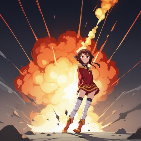 score_9, score_8_up, score_7_up, score_6_up, score_5_up, score_4_up, zPDXL2,source_anime,rating_questionable, megumin,  <lora:Explosion:0.8> 3xplosion, explosion, black smoke