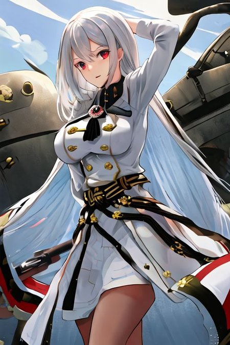solo_focus, 1girl, (((masterpiece))), ((best quality)), ((ultra-detailed)), high resolution, absurdres, highres, ultra-detailed 8k unity wallpaper, 
sovetskaya_rossiya_azurlane, long_hair, hair_between_eyes, red_eyes, breasts, large_breasts, mole, white_hair, mole_under_eye, bangs, blush, grey_hair, very_long_hair