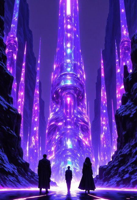 Bridges of purple glass, gazing at the river below. 