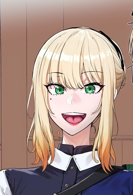 (score_9, score_8_up, score_7_up), (1girl), ((masterpiece)), ((best quality)), ultra detailed, vivid color, ((Dayeong)), (light blonde color hair:0.8), (dark blonde color hair:0.2), Shoulder length hair, 4ng3l face, dark green eyes, dressed, indoor, Lecture room, afternoon, natural light, solo_focus, wear white shirt, smile., look at viewer, laugh eyes, laugh mouth, shudder shoulder