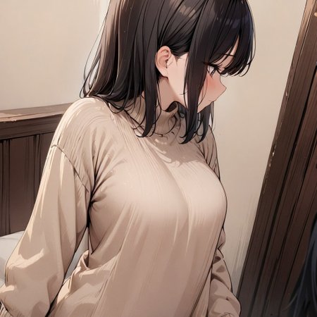1girl, masterpiece, best quality, very aesthetic, sweater, black hair