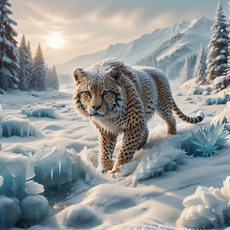 score_9, score_8_up, score_7_up, score_6_up,source_anime, masterpiece, BREAK,
fr0stwrld, snow, ice, cinematic light, epic composition,
Captivating, (cheetah  wearing  poncho), with a golden sunset casting long shadows over the land,,

