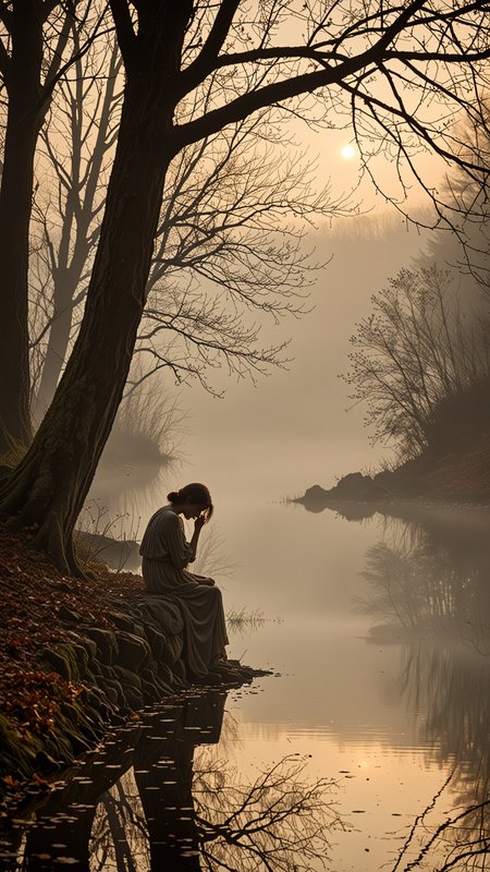non fiction book cover art, factual, informative, clean, subtle colors in the languid twilight, a solitary silhouette stands at the edge of a forgotten lake, shrouded in an aura of lethargy and nostalgia. the fog creeps around them like a gentle lover, obscuring their features from view as they lean against the worn stone wall. as the last wisps of sunlight dissolve into the mist, the figure's gaze slowly drifts downward, as if succumbing to the weight of their own thoughts. their eyes seem to hold a deep fatigue, as if they are reliving a dreamless sleep or mourning the loss of a forgotten melody. the air is heavy with the scent of damp earth and decaying leaves, and the only sound is the soft lapping of the water against the shore, punctuated by the distant hum of a sleepy insect...