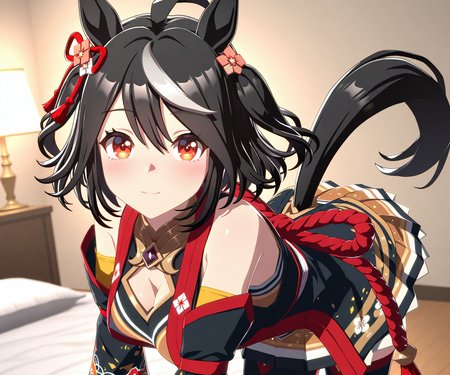 masterpiece, best quality, amazing quality, , 1girl, solo, looking at viewer,   <lora:Kitasan Black in game style 3D:1> ummsmingame, 3d, kitasan black \(umamusume\)