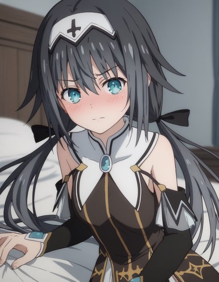 score_9, score_8_up, score_7_up, source_anime,
nibelcole,  <lora:nibelcole-s4s5-ponyxl-lora-nochekaiser:1>,
nibelcole, long hair, blue eyes, black hair, hair between eyes, twintails, very long hair, hairband, low twintails, white hairband,
skirt, detached sleeves, sleeveless, white skirt, black sleeves,
indoors, bed, bed room, on side, blush, drunk,
looking at viewer, solo, cowboy shot, dutch angle,
