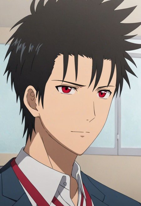 Highres, Masterpiece, High Quality, 4K, 8K, solo, 1Boy, Soujirou Agata, borown eyes, black hair, student council president, school uniform, portrait, meeting table, red armband, easynegative, detailed_eye_model