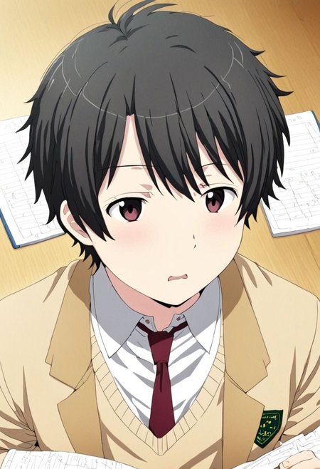 high resolution, solo, best quality, 1Boy, Inaho Kaizuka, Black Hair, school life, school uniform, OverallDetail
