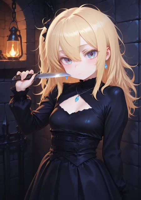 masterpiece,best quality,amazing quality,
<lora:nonoknow:1>,nonoknow,
1girl,holding knife,dungeon,looking at viewer,cape,