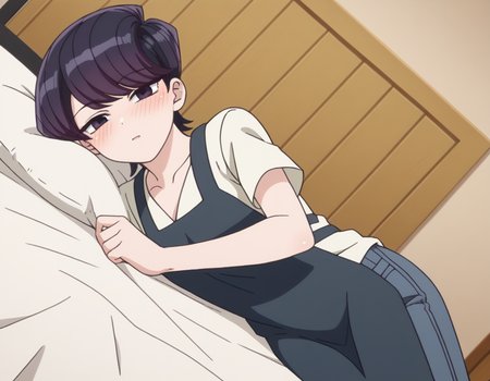 score_9, score_8_up, score_7_up, source_anime,
shuukokomi, <lora:shuuko-komi-s1s2-ponyxl-lora-nochekaiser:1>,
shuuko komi, short hair, black hair, black eyes, half-closed eyes,
shirt, white shirt, short sleeves, pants, apron, denim, jeans, blue apron,
indoors, bed, bed room, on side, blush, drunk,
looking at viewer, cowboy shot, dutch angle, solo,