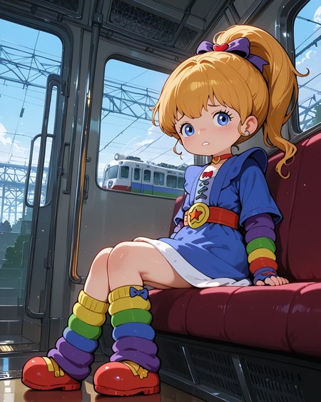 IllusP0s, PonyScores7, source_anime, ah1, IllustriousQual, interesting, exciting, spectacular, wonderful,
BREAK ((from below), (from side), focus on feet),
BREAK 1girl, <lora:Rainbow Brite Illustrious 1:0.6>, Rainbow Brite, Starlight, A white horse with a rainbow mane, <lora:shinyskin2:0.2>, glistening skin,
BREAK  (blonde hair), long hair, hair bow, updo ponytail, <lora:hairdetailpxl:0.2>, hairdetailpxl,
BREAK (blue eyes), <lora:expressive eyes:0.2>, expressive eyes, <lora:eyedetailpxl:0.2>, eyedetailpxl, <lora:Eyes_High_Definition:0.2>, EyesHD,
BREAK ((defeated expression, Slumped shoulders, sad eyes, drooping mouth)), <lora:Expressive_H:0.2>, Expressiveh, <lora:Emotional_Anime_Expressions_PonyXL_Concept:0.2>, emotional, <lora:Best_Facial_Expression_LoRA_PONY:0.2>, looking at viewer, <lora:Detailed expressive EXEV style -XL Pony V1.0:0.2>, FaceDetail,
BREAK ((feminine pose)),
BREAK (Choker, Fingerless Gloves, rainbow Leg Warmers, multicolored dress, harness, belt, boots, rainbow sleeves, bubble sleeves),
BREAK (((mysterious Abandoned Train Car in a Amusement Park, an old train car sitting silently in the park, its windows covered in dust, The atmosphere is nostalgic and slightly eerie, hinting at forgotten adventures))),
BREAK <lora:xl_more_art-full_v1:0.2>, <lora:aesthetic_anime_v1s:0.2>, <lora:EpicF4nta5yXL:0.2>, <lora:detailxl:0.2>, detailxl, <lora:Fant5yP0ny:0.2>, best quality, amazing quality, best aesthetic, absurdres, illustration, Volumetric_Lighting, ultra-detailed, very aesthetic, intricate details, 8k, masterpiece, best_quality
BREAK Stable_Yogis_PDXL_Positives, AS-Adult, <lora:Complicated fantasy portrait - XL Pony V2.0:0.2>, bad-hands-5, <lora:HDA_Detailer:0.3>,