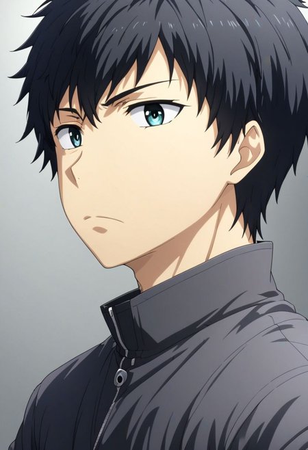 high resolution, solo, best quality, 1Boy, Arata Kaizaki, Black Hair, portrait, looking at viewer, focused gaze forward, upper body, head upright, frustation, OverallDetail