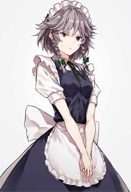 score_9, score_8_up, score_7_up, score_6_up, score_5_up, score_4_up, source_anime, 1girl, solo, 
Sakuya, bow, dress, maid, maid headdress, short sleeves, 
masterpiece, best quality, very aesthetic, absurdres,