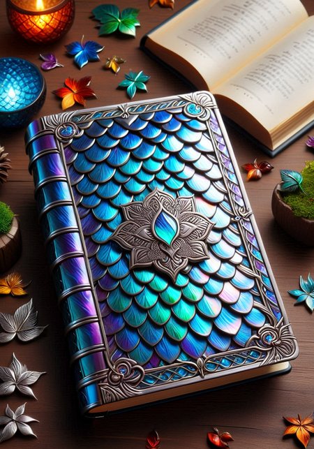 a book,  scaleboundsdxl, <lora:scaleboundsdxl:1>, best quality, masterpiece, fantasy,