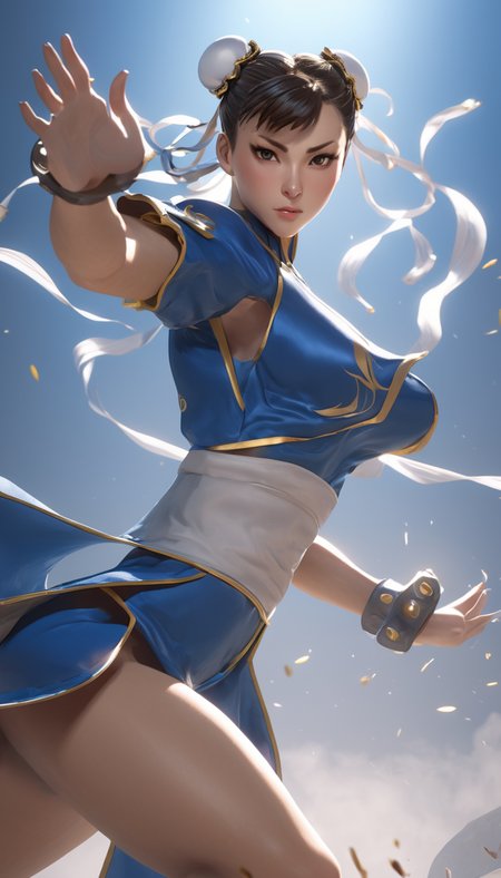 breathtaking Cinematic scene, hero view, Chun-Li <lora:chun-li_xl_v1:1>, action pose, detailed background, masterpiece, best quality, high quality, absurdres  . award-winning, professional, highly detailed