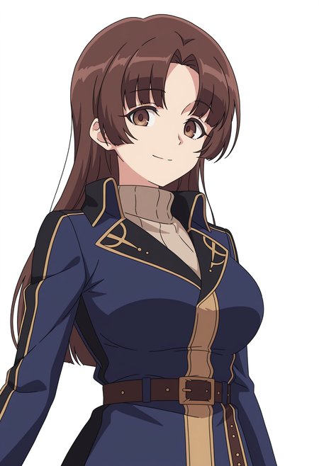 <lora:Kaina Noss_illustrious-000040:1>,
TX_KL,1girl,solo,long hair,brown eyes,smile,skirt,belt,white background,simple background,jacket,breasts,sweater,looking at viewer,blue jacket,long sleeves,turtleneck,blue skirt,closed mouth,turtleneck sweater,large breasts