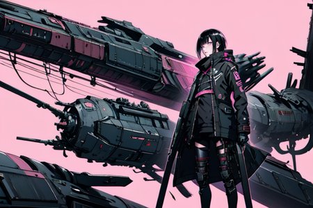 highly insanely detailed, masterpiece, top quality, best quality, highres, 4k, 8k, RAW photo, (very aesthetic, beautiful and aesthetic),  
tsutomu nihei,nihei_tsutomu,blame!,blame gakuen!,abara,TNstyle,sidonia_no_kishi,star \(sky\),starry sky, 
<lora:blameLora_v10:0.8>, 
(1girl:1.3), 
solo focus, 
Industrial age city,(pure pink background,transparent background:1.2),âââ