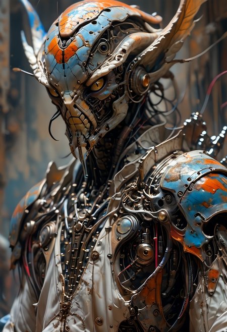 zPDXL3 , Expressiveh , score_9 , score_8 , score_7 , score_6_up , highly detailed , high quality , high res , skindentation  , solo ,1man, male focus, (portrait, close-up on face), snake_hybrid, snake, monster, muscular, large pectorals, broad shoulders, blue and grey armor, holding shield, dynamic pose, mechanical parts, cable, wires, machinery, joints, , perfect anatomy, masterpiece, perfect quality, best quality, absolutely eye-catching, detailed, newest, very aesthetic, , feathered wing , blue feather , feather coat