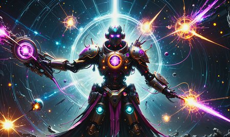 RAW photo of a <lora:WizardCoreAI:0.7> wizardcoreai cyberpunk cyborg at a Dyson swarm surrounding dying star, <lora:xl_more_art-full_v1:0.4>, <lora:Rainbow_Style:0.6>, Lens Flare