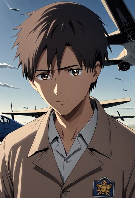 high resolution, solo, best quality, 1Boy, Takaki Toono, Brownish Hair, Brown Eyes, dystopia, Plane Crash, OverallDetail