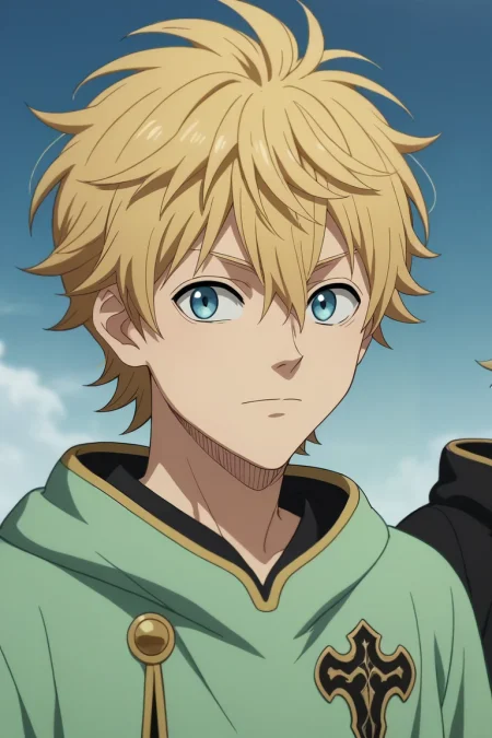 score_9, score_8_up, score_7_up, , rating_safe, intricate details, anime screencap, anime coloring, official style, looking at viewer, depth of field, 1boy, solo, male focus, <lora:luck_voltia_pony:0.84>, luck_voltia, blonde hair, blue eyes, short hair, hair between eyes, , , <lora:sdxl_lightning_8step_lora:1>