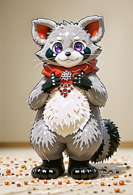 zuppu11, full body, solo, furry, score_9, score_8_up, look at viewer, male focus, no humans, furry male, flux-style, detailed eyes, rambley raccoon, flx$tyl3