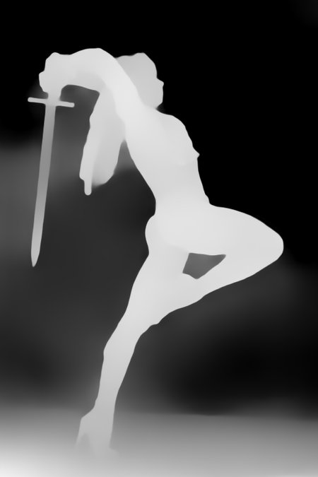With a sword in his hands