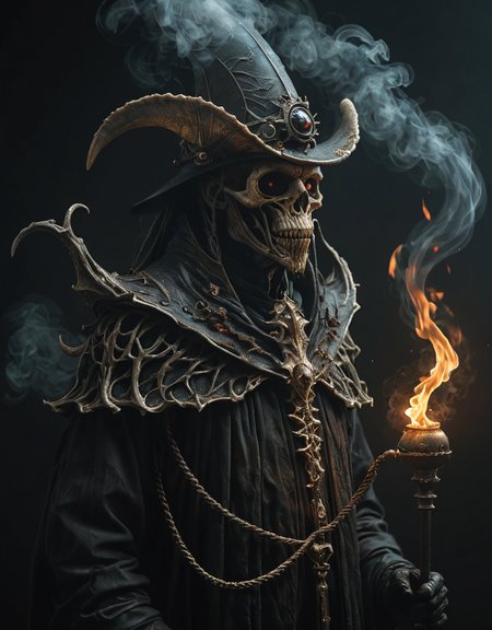 Deformed creature portrait, bishop with mitral hat, fire rod, dark character, ,ostrous, Peter Mohrbacher, Agostino Arrivabene, HR Giger, dark environment, fog, smoke, black background, horror, hyperrealistic, 4K<lora:more_details:1> <lora:epi_noiseoffset2:1>