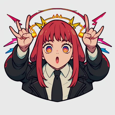 score_9, score_8_up, score_7_up, score_6_up, score_5_up, score_4_up,<lora:Character_graffiti_Pony-000012:1>, character graffiti, graffiti, front view, white background, simple background, 1girl, solo,<lora:mak1ma0XL_Pony_v1:0.6>, mak1ma0, red hair, long hair, ringed eyes, blackjacket, white collared shirt, black necktie, black pants, masterpiece, highres, highly detailed face, highly detailed shining eyes, symmetrical highly detailed eyes