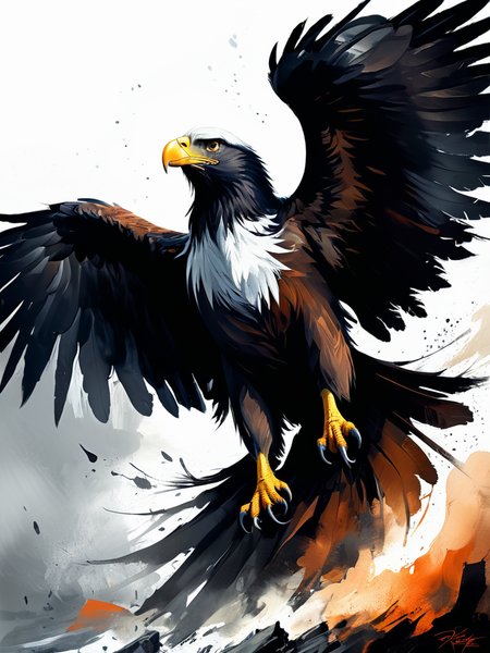 LegendDarkFantasy by peter de seve, (raging but extremely beautiful:1.4),(masterpiece, best quality:1.4), in the style of nicola samori, an extremely angry and furious eagle attacking, expressive, realistic,
<lora:add-detail-xl:0.5>, <lora:xl_more_art-full_v1:0.5>, <lora:NicolaSamori:0.5>  <lora:LegendDarkFantasy:0.8>