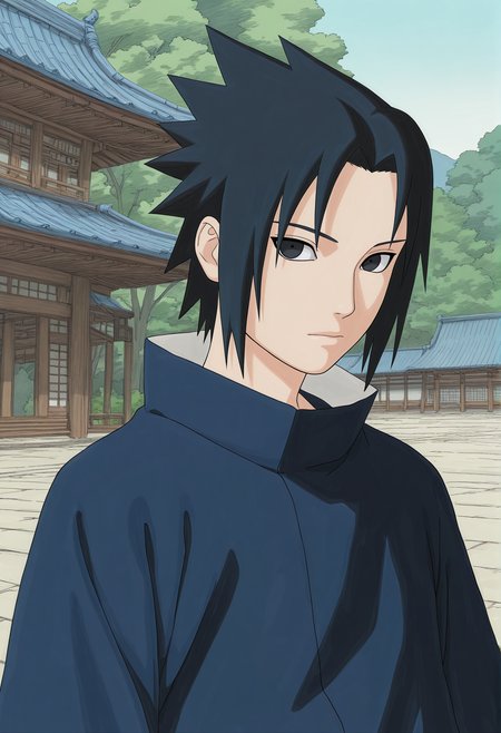 amazing quality,very aesthetic,absurdres,best quality,newest,masterpiece,4k resolution, absurdres, highres, detailed background, 
kishimoto masashi,watercolor (medium),  1boy,uchiha sasuke,  <lora:Naruto_style_kulty1-000004:0.6> looking at viewer, upper body, black hair, black eyes,  expressionless, east asian architecture,