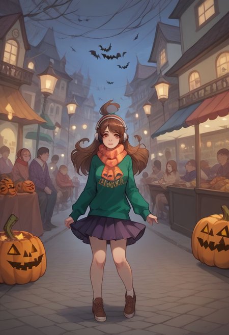 score_9, score_8_up, score_7_up, score_6_up
BREAK
beautiful woman, lfg, sweater, scarf, headphones, skirt, Halloween, Spooky
