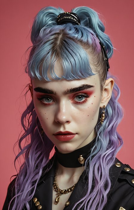 aesthetic of grimes,one color background,<lora:Photoreal:3>