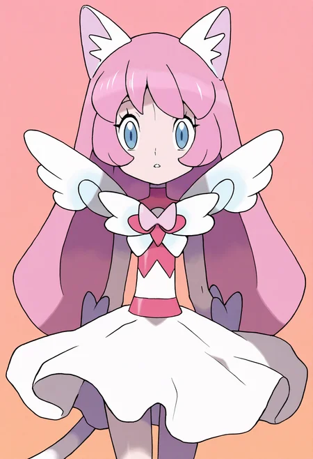 sugimori ken,
best quality, amazing quality, very aesthetic, absurdres,
1girl, angel wings, animal ears, blue eyes, cat ears, cat girl, cat tail, dress, long hair,
looking at viewer, magical girl, pink hair, pink theme, solo, tail, wings, yume kawaii, yume ne,  <lora:KenSugimoriNoob_byKonan:1>