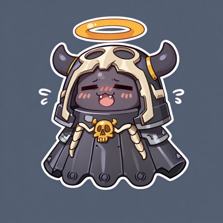 score_9, score_7_up BREAK Takodachi, cosplay,alternate costume,no humans, chibi, octopus, halo, closed eyes, :3, blush, fang, open mouth,simple background,outline,  edgAdepta,power armor,skull emblem <lora:ChamTakodachiPonyXL:1> <lora:edgAdeptaSororitasPonyv1:0.7>