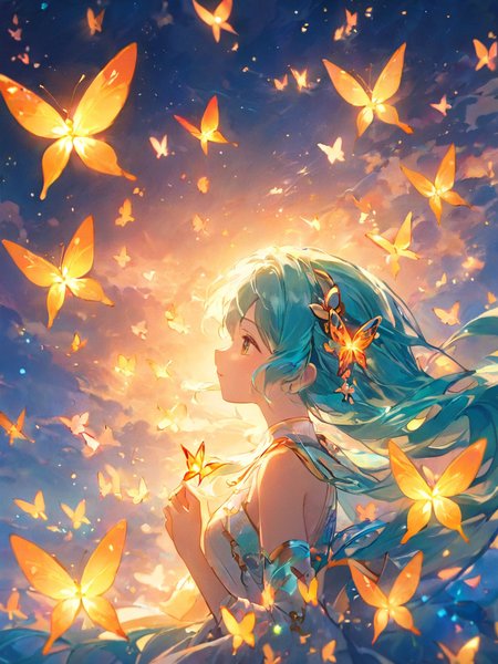 <lora:shenmingshaonv_xl:1>,(\shen ming shao nv\),glowing butterfly,1girl,miku,