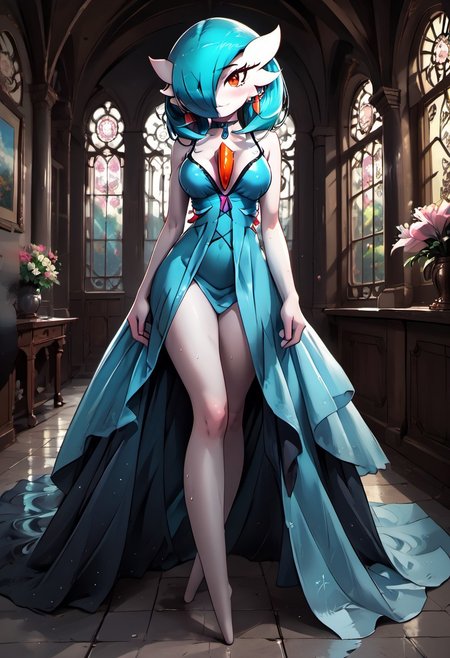 (((gardevoir))), female, anthro, pale white skin,
BREAK, (best quality:1.2),beautiful,perfect eyes,perfect face,1girl, masterpiece, best quality, Gardevoir, solo, <lora:Sotchosis-000018:0.7>, <lyco:GoodHands-beta2:1.0>(masterpiece:1.4), score_9, score_8_up, score_7_up, high detailed, high quality, masterpiece, quality highlights, 8k details, detailed background, source_anime, dynamic view, (ultra detailed), 
BREAK, Gardevoir, breasts, solo, blue_eyes, large_breasts, jewelry, earrings, hair_ornament, looking_at_viewer, long_hair, cleavage, night, white_hair, choker, indoors, bangs, flower, bare_shoulders, smile, dress, hair_ribbon, hair_flower, closed_mouth, blue_dress, window, ribbon, sleeveless, cowboy_shot, night_sky, blush, lamp
Detailed lines in high quality, shining glossy skin, soft lighting, soft skin, realistic skin, blum effect, masterpiece, absolutely eye-catching, oiled, sweaty, sweat drops, sweat, simple background, spotlight, dutch_angle, full body,
BREAK, (Background: dark fantasy , botanical garden:1.2), no humans, anime style