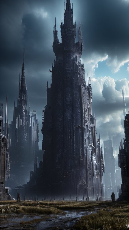 Techwear fashion, 
Dystopian style, 
Masterwork Painting, Magnum Opus, 
 <lora:Wizard_Tower:0.75> witow, castle, cloud, cloudy sky, grass, no humans, scenery, sky, tower, tree, 
<lora:Fantasy_Mountains:0.75> fanmou, footprints, forest, grass, nature, no humans, outdoors, sky ,
  highres, 8k, uhd, High Dynamic Range, tonemapping, crisp details,  intricate details, fine details,
. Bleak, post-apocalyptic, somber, dramatic, highly detailed,
. Futuristic, cyberpunk, urban, tactical, sleek, dark, highly detailed